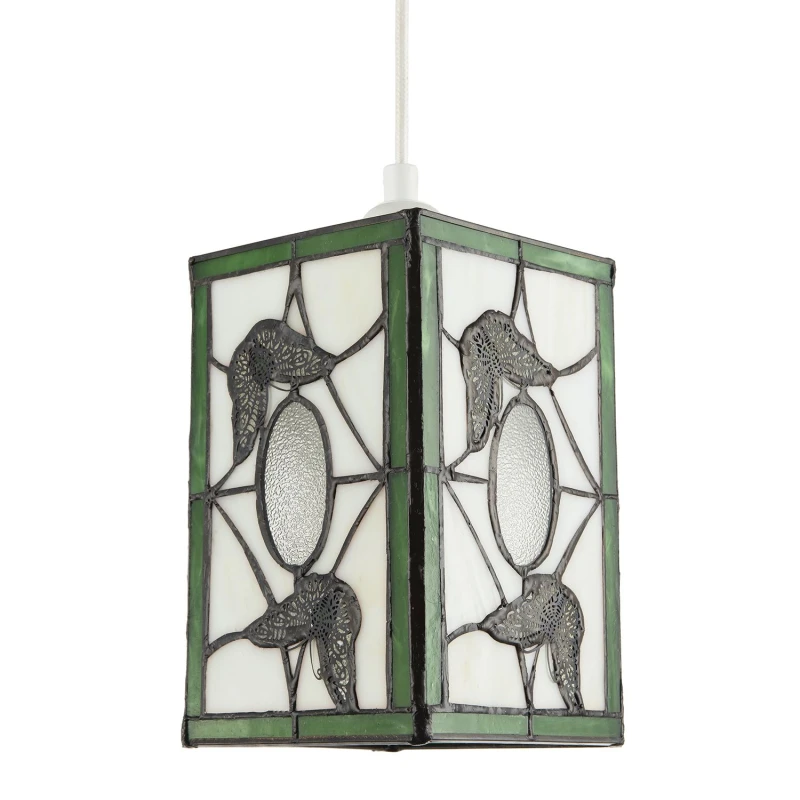 Image of Happy Homewares Traditional Lantern Tiffany Pendant Lighting Shade with Butterflies in Green Green Unisex