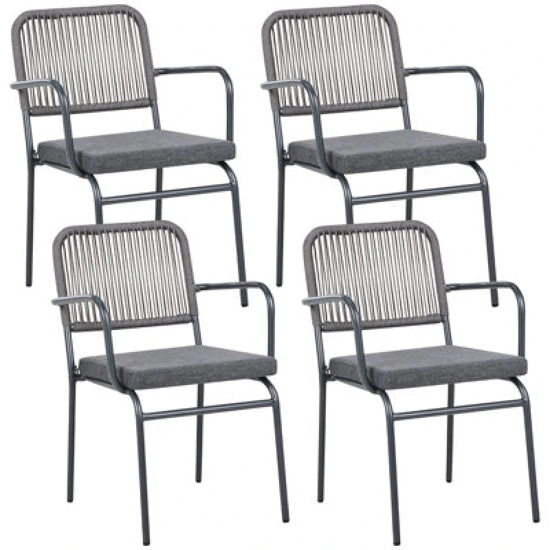 Image of Beliani Set Of 4 Garden Chairs With Cushions Taceno Metal Grey