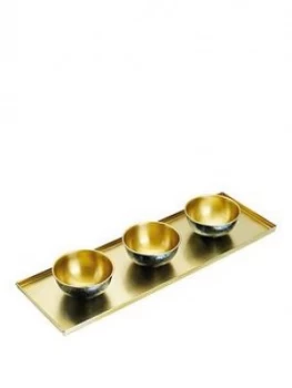 Image of Kitchencraft Artes&Agrave; Hammered Brass Serving Platter With 3 Serving Bowls