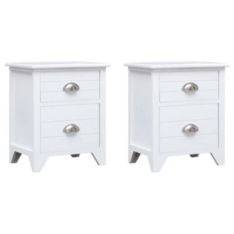 Image of vidaXL 2x Nightstand with 2 Drawers White Bedside Storage Cabinet Table Stand