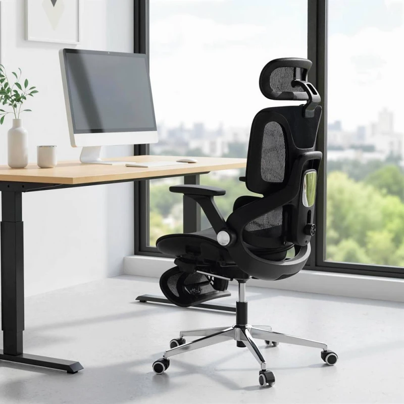 Image of Homcom Ergonomic Office Chair, Mesh Desk Chair With Lumbar Support, Footrest