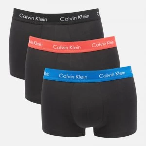 Image of Calvin Klein Mens Cotton Stretch Low Rise 3 Pack Trunks with Contrast Waistband - B-Blue/Strawberry Field/Black - S