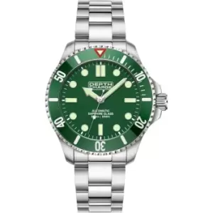 Image of Mens Depth Charge 'Divers Refined' Silver and Green Stainless Steel Automatic Watch