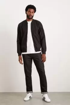 Image of Slim Fit Black Linen Bomber Jacket
