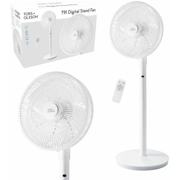 Image of TORS + OLSSON 41889 T91 Digital Stand Fan 3 Energy-Efficient Speeds Remote Control Wide Angle Oscillation Bedroom/Office/Living Room 100cm