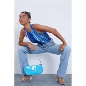 Image of I Saw It First Blue Abstract Polka Dot Slinky Racer Bodysuit - Blue