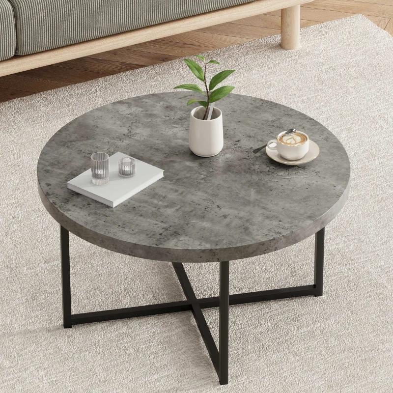 Image of VonHaus Concrete Look Round Coffee Table Grey