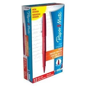 Image of Original Paper Mate Flair Nylon Fine Line Marker 1.1mm Tip 0.8mm Line Red Pack of 12 Pens