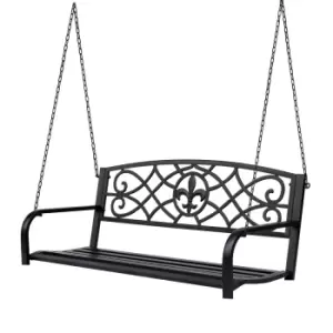 Image of Outsunny Steel Fleur-de-lis Porch Swing Bench - Black