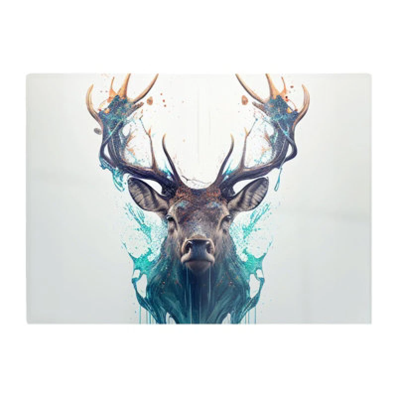 Image of Warren Reed Designer Stag Face Splashart Glass Chopping Board