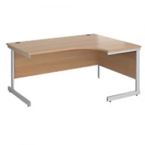 Image of Right Hand Ergonomic Desk with Beech Coloured MFC Top and Silver Frame Cantilever Legs Contract 25 1600 x 1200 x 725 mm