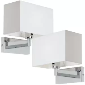 Image of 2 PACK Dimming LED Wall Light Chrome & White Shade Sleek Rectangle Lamp Fitting