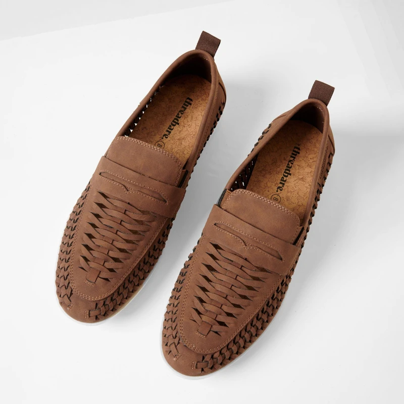 Image of Threadbare Faux Suede Woven Loafers Tan male 10