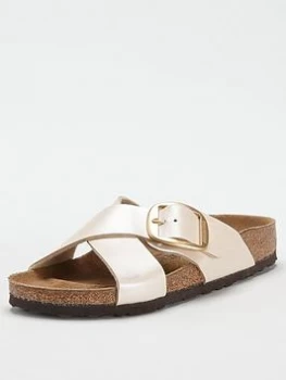 Image of Birkenstock Sienna Big Buckle Pearl Flat Sandals - Pearl White