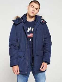 Image of Tommy Jeans Tech Parka Jacket - Navy, Size 2XL, Men
