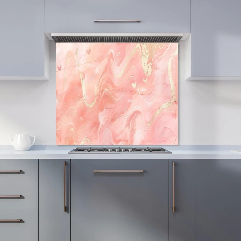 Image of Warren Reed - Designer Salmon Pink Hearts Marble Effect Kitchen Splashback Size: 600mm x 750mm Pink Unisex 600mm x 750mm