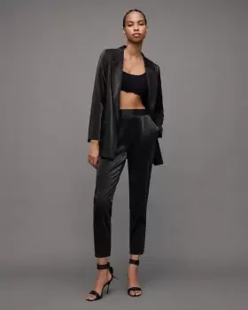 Image of AllSaints Aleida Mid-Rise Tapered Shiny Trousers