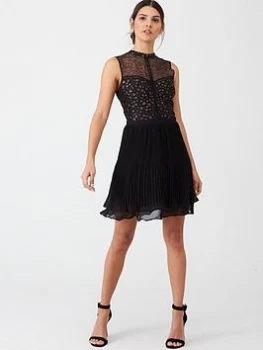 Image of Oasis Lace Star Pleat Dress - Multi/Black, Multi Black, Size 16, Women