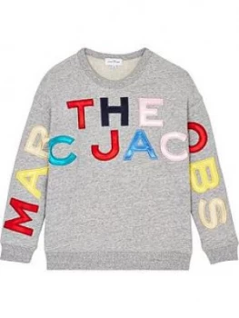 Image of The Marc Jacobs Girls Multi Logo Crew Sweatshirt - Grey, Size 10 Years, Women