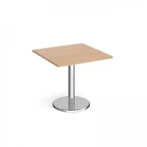 Image of Pisa square dining table with round chrome base 800mm - beech