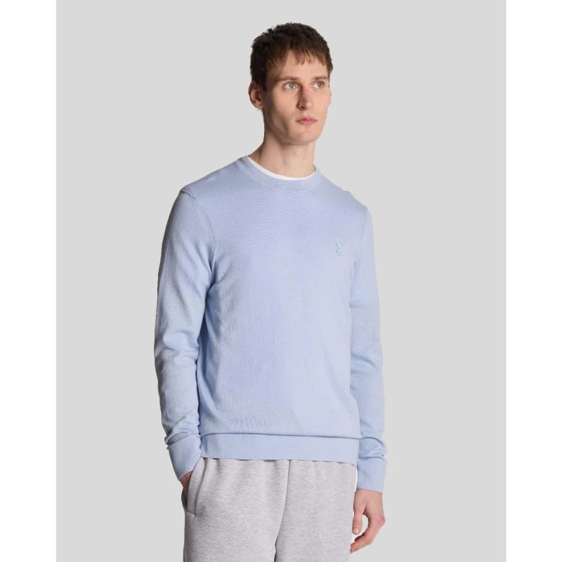 Image of Lyle and Scott Tonal Superfine Cotton Crew Neck Jumper Blue male XS