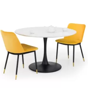 Image of Julian Bowen Set Of Holland Round Dining Table & 2 Delaunay Mustard Chairs