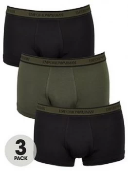 Image of Emporio Armani 3 Pack Stretch Cotton Trunks Khaki/Black Size L Men