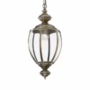 Image of Norma 1 Light Ceiling Lantern Pendant Antique Brass, Clear Glass, E27