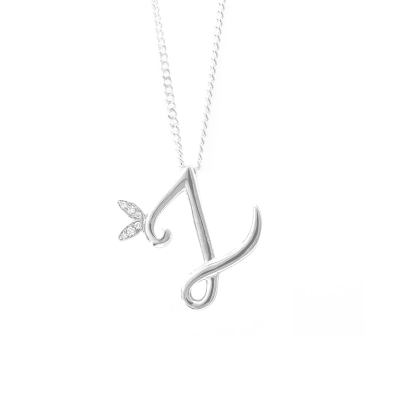 Image of Say It With Winged Diamond Initial Necklace - Sterling Silver - Z/18" Size: 18" Silver Unisex 18"