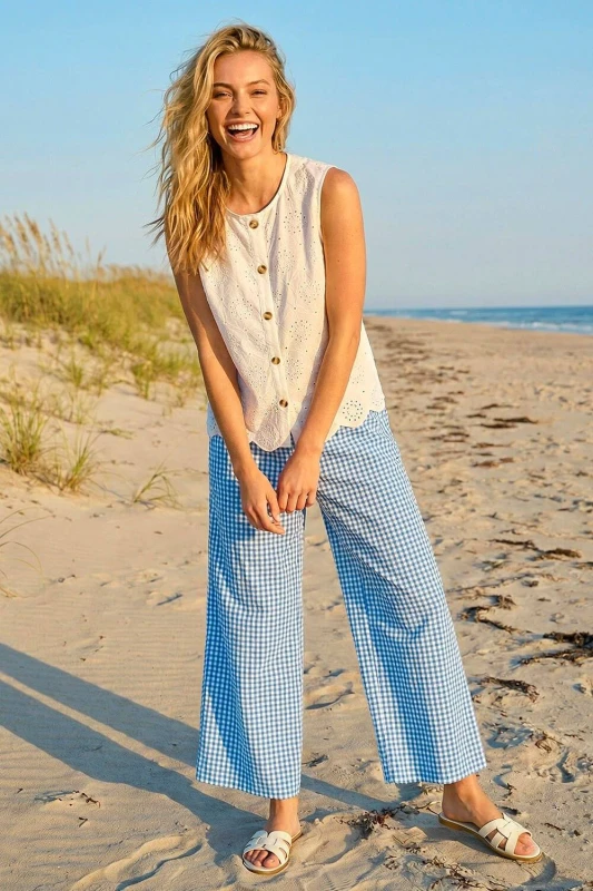 Image of Dusk Womens Gingham Culottes in Blue Size: 16 Blue Female 16