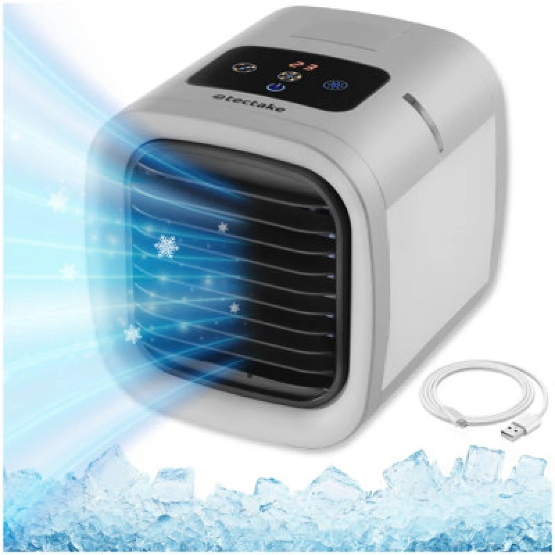 Image of Tectake Portable Air Cooler Frosty With 2 Cooling Levels, 5 Fan Speed Settings And LED Lighting, - Grey
