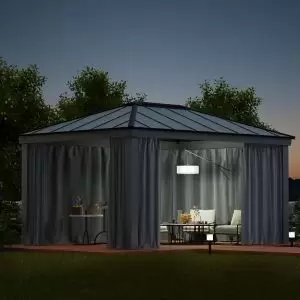 Image of Palram - Canopia Dallas Grey Polyester (Pes) Gazebo Curtain, Pack Of 4 (L)2120mm (W)4400mm