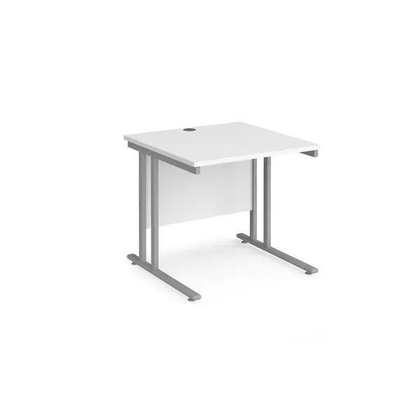 Image of Maestro 25 Straight Desk Silver Frame and White Table Top - 800x800mm