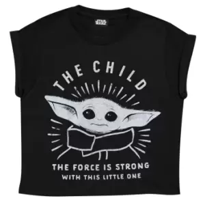 Image of Star Wars: The Mandalorian Girls The Force Is Strong The Child Cropped T-Shirt (7-8 Years) (Black)