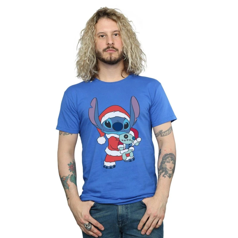 Image of Disney Men Lilo And Stitch Stitch Christmas T-Shirt in Blue Size: Small Blue S Male 5059400307733