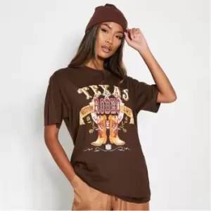 Image of I Saw It First Texas Rodeo Graphic Print Oversized T Shirt - Brown