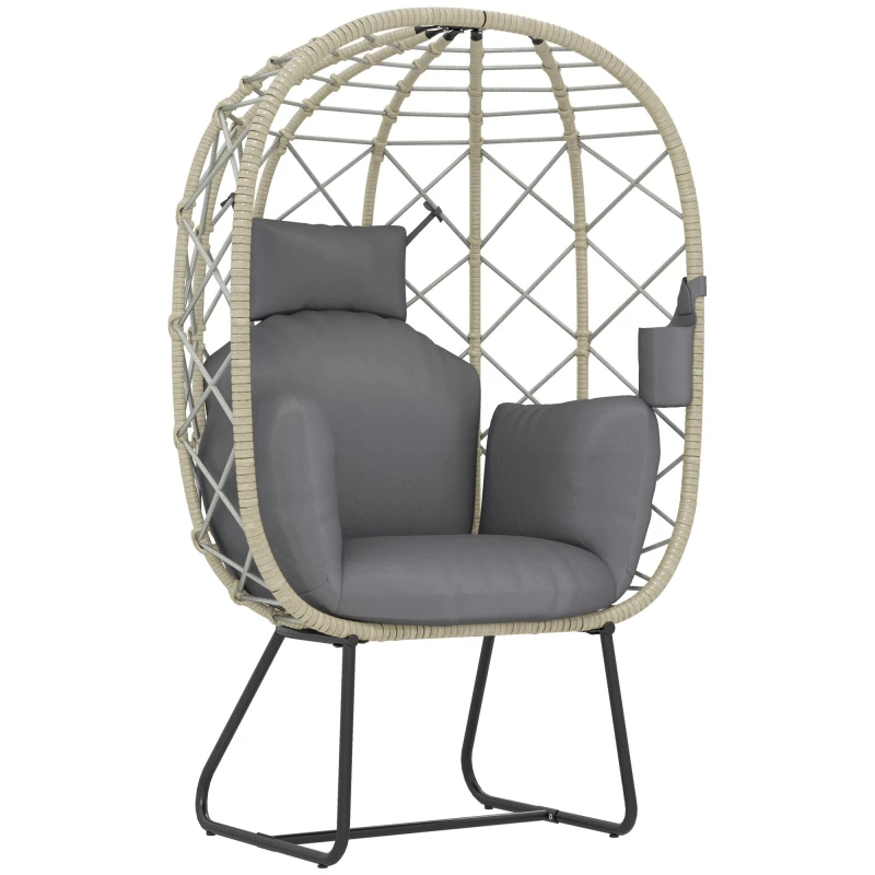 Image of Outsunny Rattan Garden Egg Chair with Thickened Cushion, Headrest, Grey 867-225V70CG