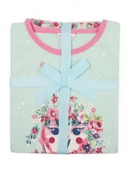 Image of Monsoon Girls Organic Owl Jersey And Woven Pyjama Set - Aqua