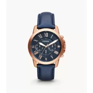 Image of Fossil Mens Grant Chronograph Navy Leather Watch - Blue