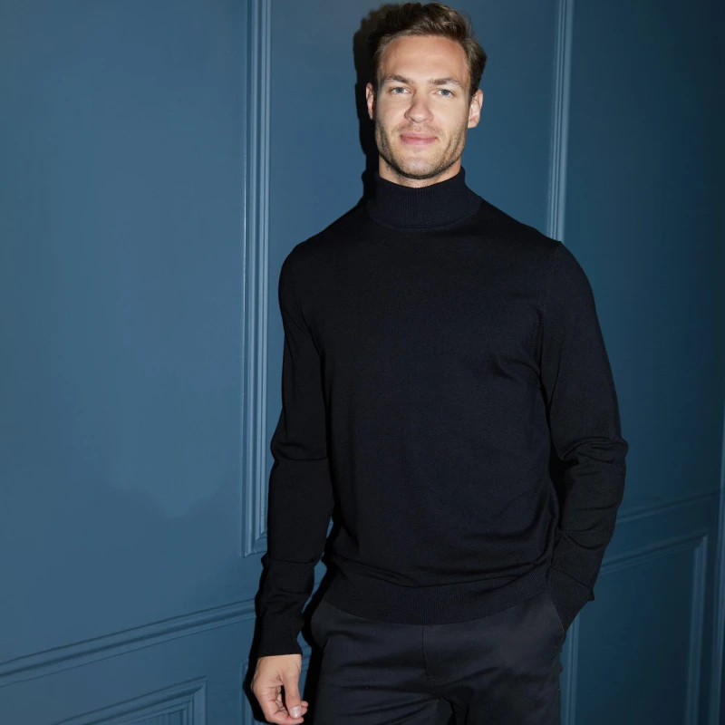 Image of Threadbare Threadbare Men 'Larkswood' Knitted Roll Neck Jumper in Black Size: Medium Black M Male 7625914450753