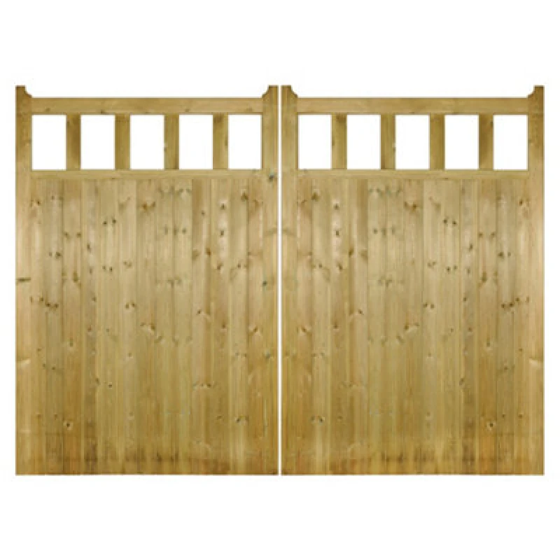 Image of Burbage Iron Craft Quoro Wooden Driveway Garden Gates 2400mm Wide X 1800mm High Qud30