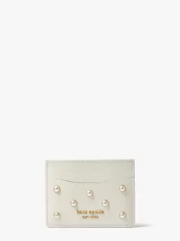 Image of Kate Spade Morgan Pearl Embellished Saffiano Leather Card Holder, Halo White, One Size