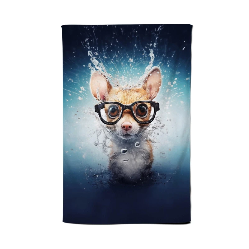 Image of Warren Reed - Designer Splashart Doormouse With Glasses Tea Towel in Blue Blue Unisex