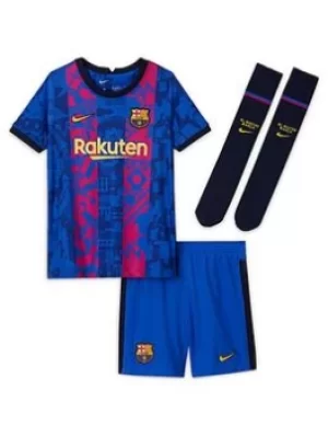 Image of Nike Little Kids Barcelona 21/22 Third Kit, Blue, Size M
