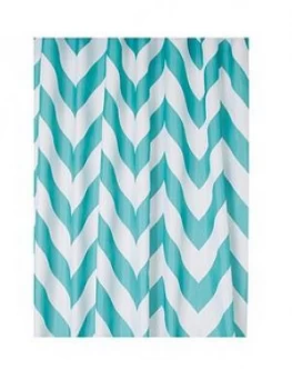 Image of Croydex Chevron Textile Shower Curtain - Aqua