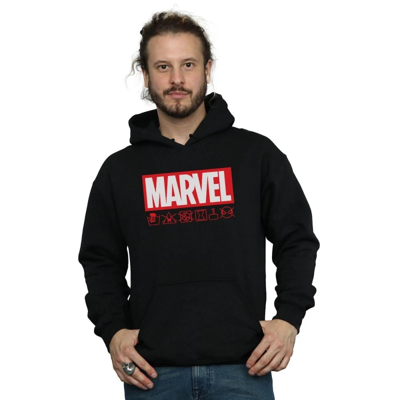 Image of Marvel Marvel Men Logo Wash Care Hoodie in Black Size: Small Black S Male 5059114559374