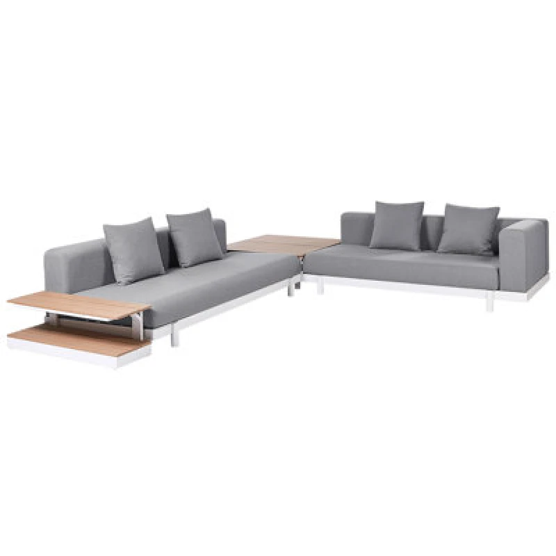 Image of Beliani Garden Corner Sofa With Table 5 Seater Missanello Grey