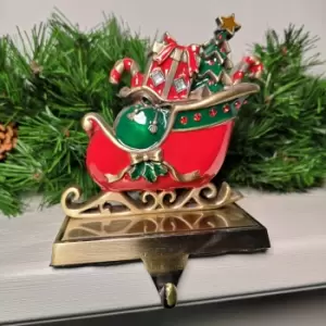 Image of 16cm Premier Present Filled Sleigh Christmas Stocking Hanger in Red and Green