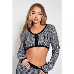Image of I Saw It First Monogram Knitted Crop Cardigan - Black