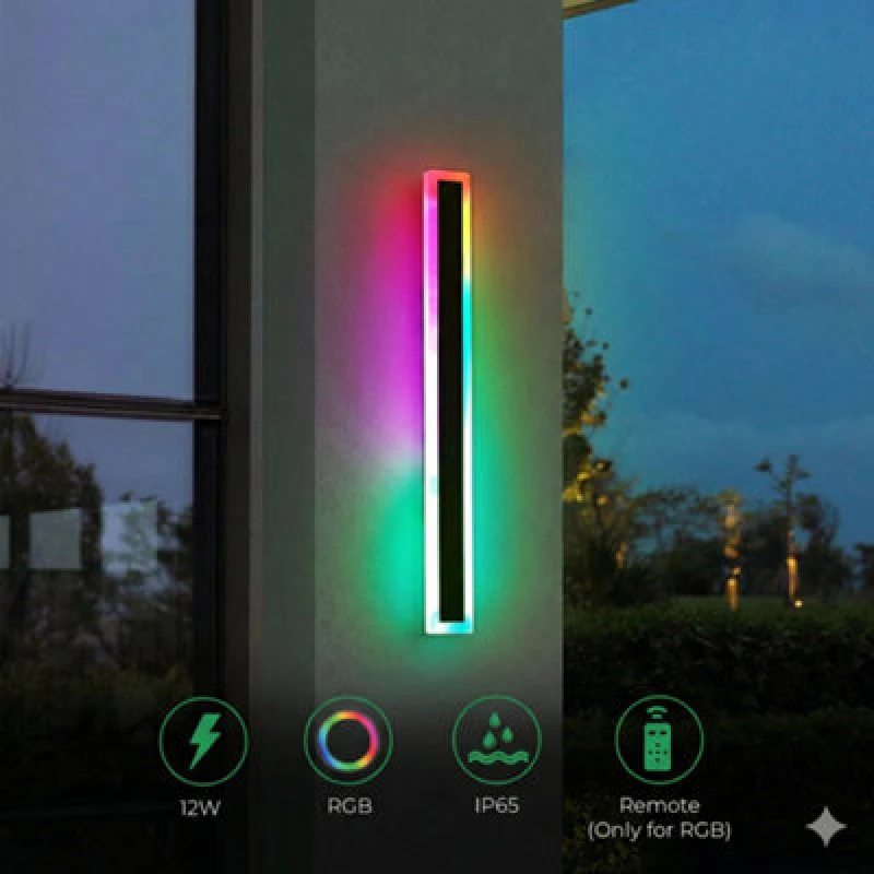 Image of ENER-J 60cm RGB LED Wall Light Bar IP65 Waterproof Colour Changing Black Unisex